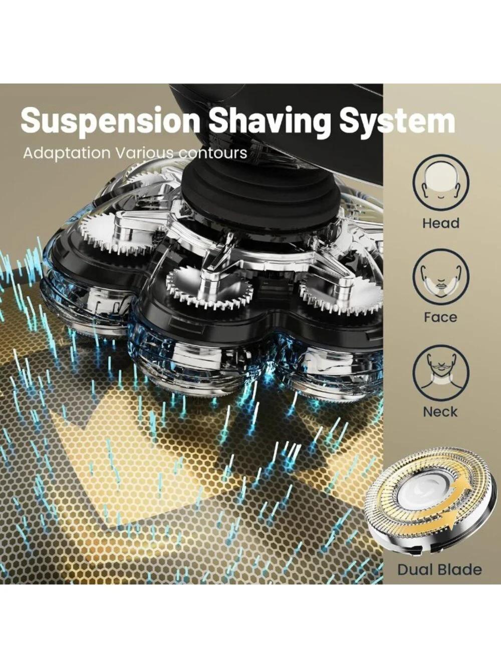Waterproof Electric Shaver for Bald Men - 7D Detachable Razor, Wet & Dry, LED